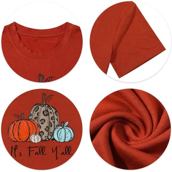 Graphic Shirt for Women - Thanksgiving Pumpkin Splicing Sleeve Fall Top - Picture 5 of 6